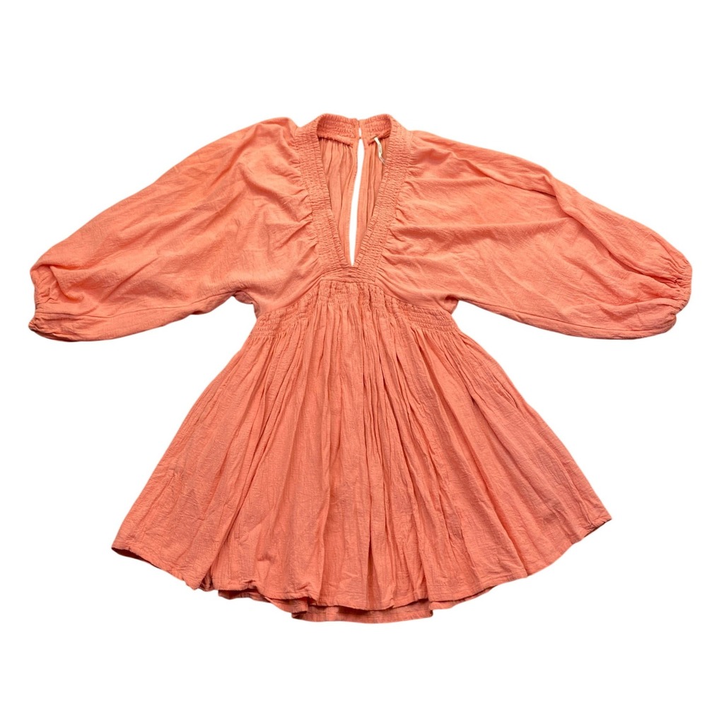 Free People For The Moment Womens XS Smocked Waist Balloon Sleeve Mini Dress